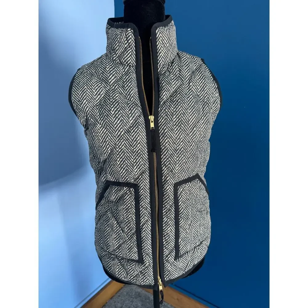 J.Crew Herringbone Quilted Puffer Vest Down Fill Zip Front Pockets XXS - Picture 1 of 9